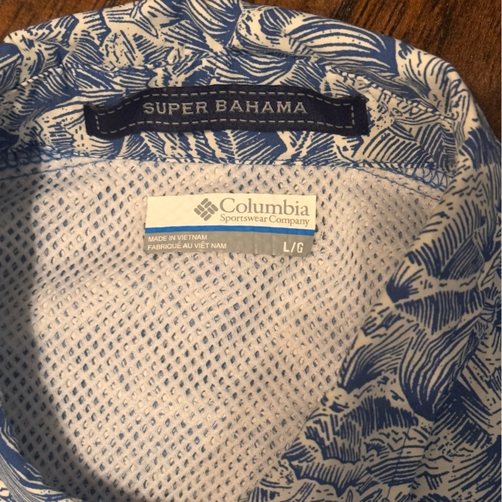 Columbia PFG Super Bahama Shirt Mens Large Fishing Floral Nylon Blue Button Up - Picture 4 of 11